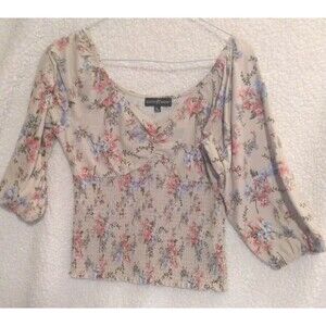 Almost Famous Women's Biege Floral Crop Top Size X- Large